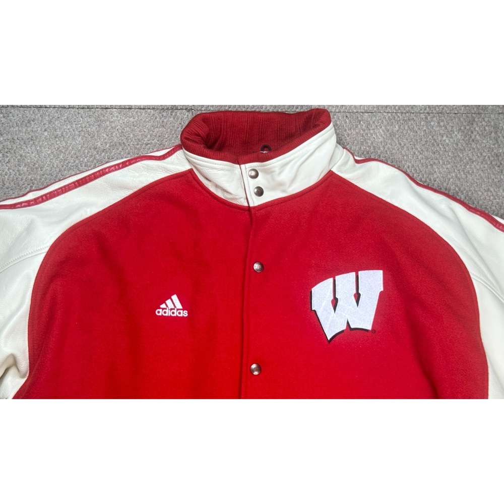 Adidas Vtg Rare NCAA Univ of Wisconsin Badgers Leather Varsity Jacket Size XL - Picture 2 of 7